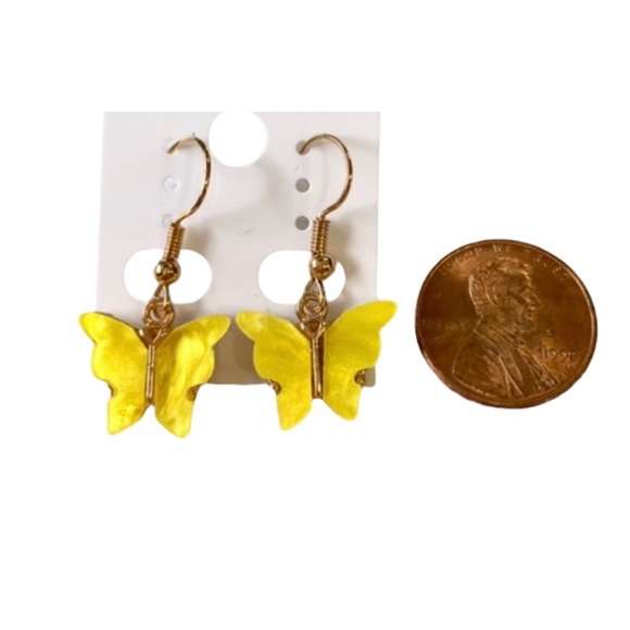 Yellow Butterfly Gold Toned Earrings - Picture 2 of 2